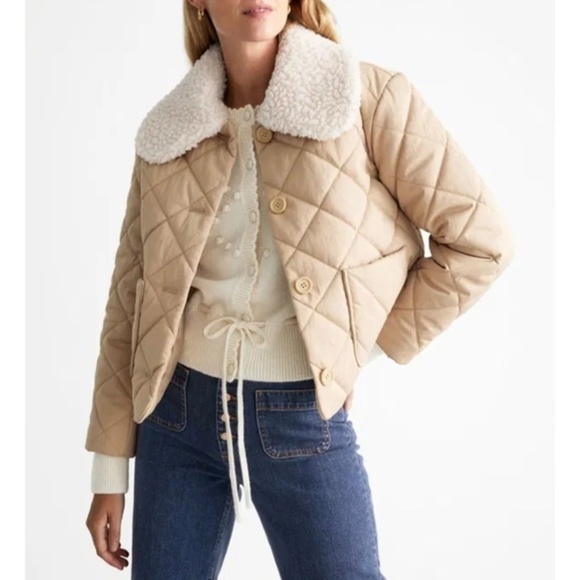 NWOT & Other Stories Quilted Cotton Faux Fur Trim Jacket Tan 0 XS